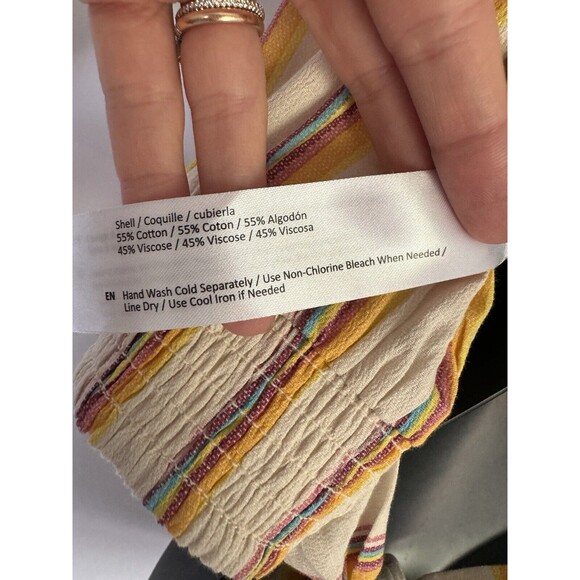 Band Of The Free NWT Boho Striped Retro Cream Women’s Cropped Blouse Tie Back L - Picture 7 of 7